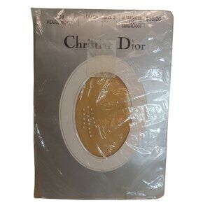 Christian Dior Size 3 Pantyhose Ultrasheer Sandalfoot Pearl Motif Flaxen